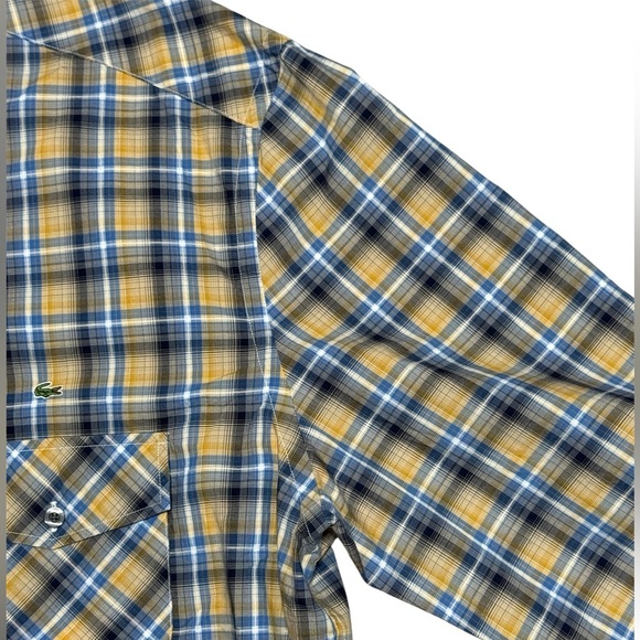 LACOSTE Men's Long Sleeve Button Down Plaid Modern Fit Shirt, Yellow/ Blue - XL - Picture 6 of 10